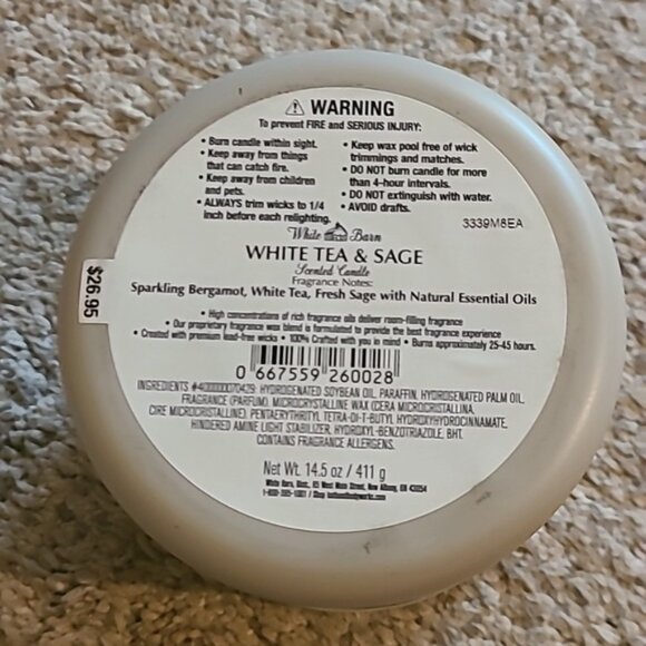 WHITE TEA & SAGE 3 Wick Candle Bath & Body Works - Picture 2 of 5
